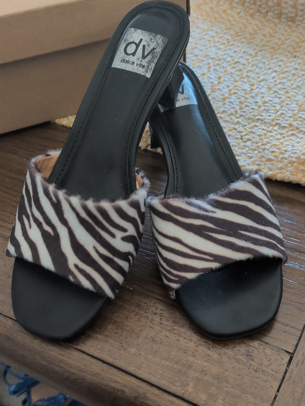 Dolce Vita Black and White Zebra-Print Slide Sandals